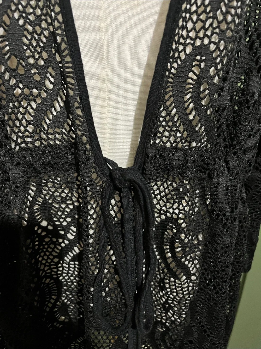 Black Lace Swim Coverup with Tie Front